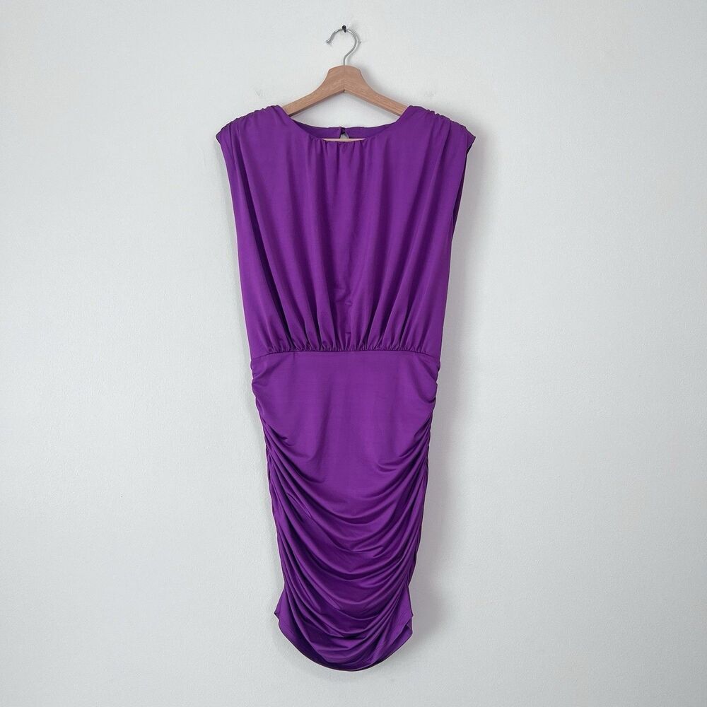 Veronica Beard Bora Dress 8 Dark Violet Ruched Sleeveless Bodycon Mini NWT $448 - Picture 3 of 14